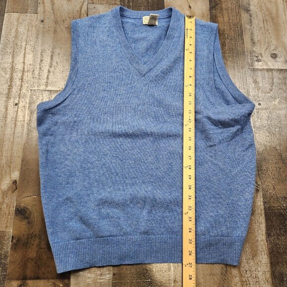 Mens LL Bean size L Large Blue Lambs Wool Sleeveless Sweater Vest - Picture 5 of 7